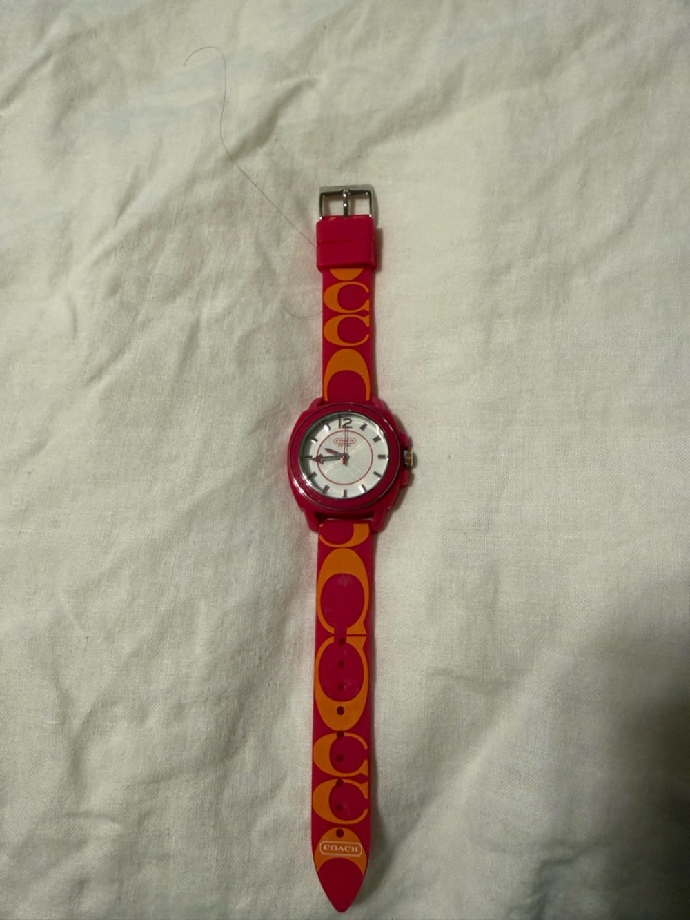 Coach Pink and Orange Signature Strap Watch